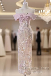 Vintage A Line Strapless Party Dresses Pink Semi Formal Prom Dresses